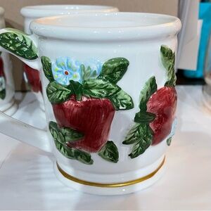 KK ceramic embossed raised  Apple orchard coffee cup mugs Set Of 4 VTG